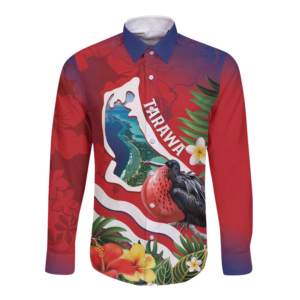 Personalised Kiribati Tarawa Atoll Long Sleeve Button Shirt Frigate Bird With Map Tropical Style