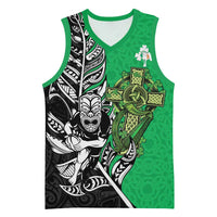 New Zealand and Ireland Rugby Custom Basketball Jersey Maori Tiki Fern Irish Celtic Cross - Polynesian Pride