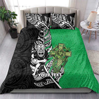 New Zealand and Ireland Rugby Custom Bedding Set Maori Tiki Fern Irish Celtic Cross - Polynesian Pride