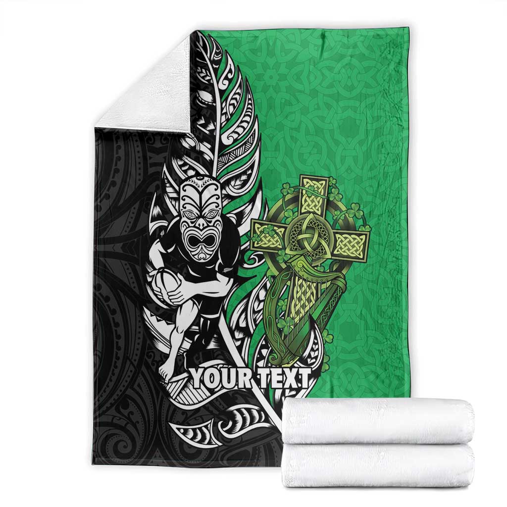 New Zealand and Ireland Rugby Custom Blanket Maori Tiki Fern Irish Celtic Cross - Polynesian Pride