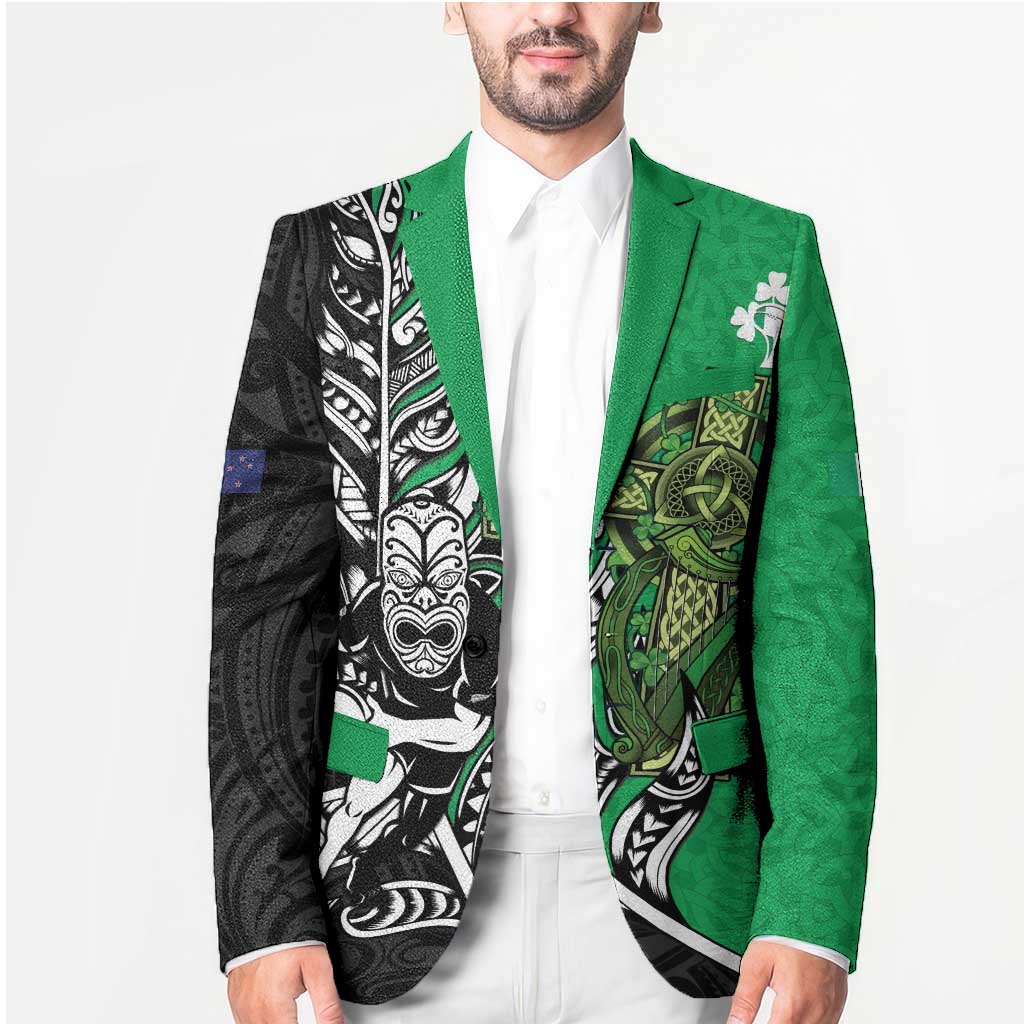 New Zealand and Ireland Rugby Custom Blazer Maori Tiki Fern Irish Celtic Cross - Polynesian Pride