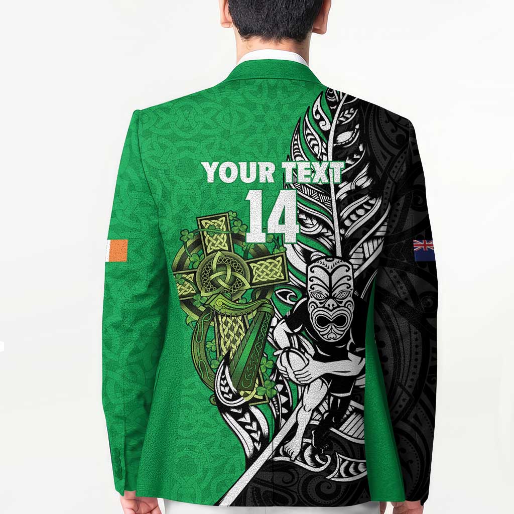 New Zealand and Ireland Rugby Custom Blazer Maori Tiki Fern Irish Celtic Cross - Polynesian Pride