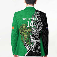 New Zealand and Ireland Rugby Custom Blazer Maori Tiki Fern Irish Celtic Cross - Polynesian Pride
