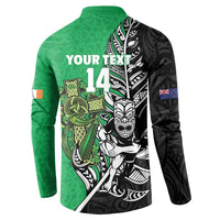 New Zealand and Ireland Rugby Custom Button Sweatshirt Maori Tiki Fern Irish Celtic Cross - Polynesian Pride