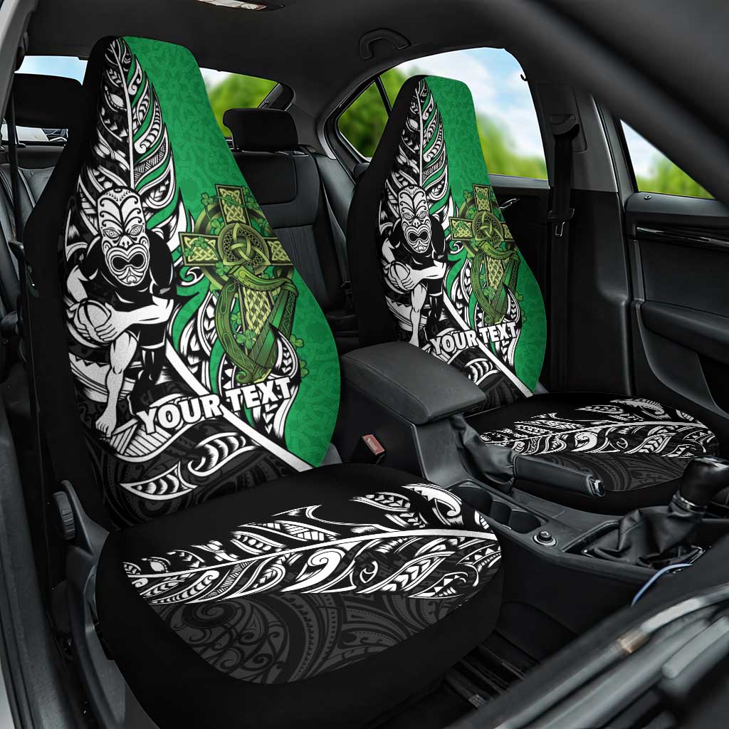 New Zealand and Ireland Rugby Custom Car Seat Cover Maori Tiki Fern Irish Celtic Cross - Polynesian Pride