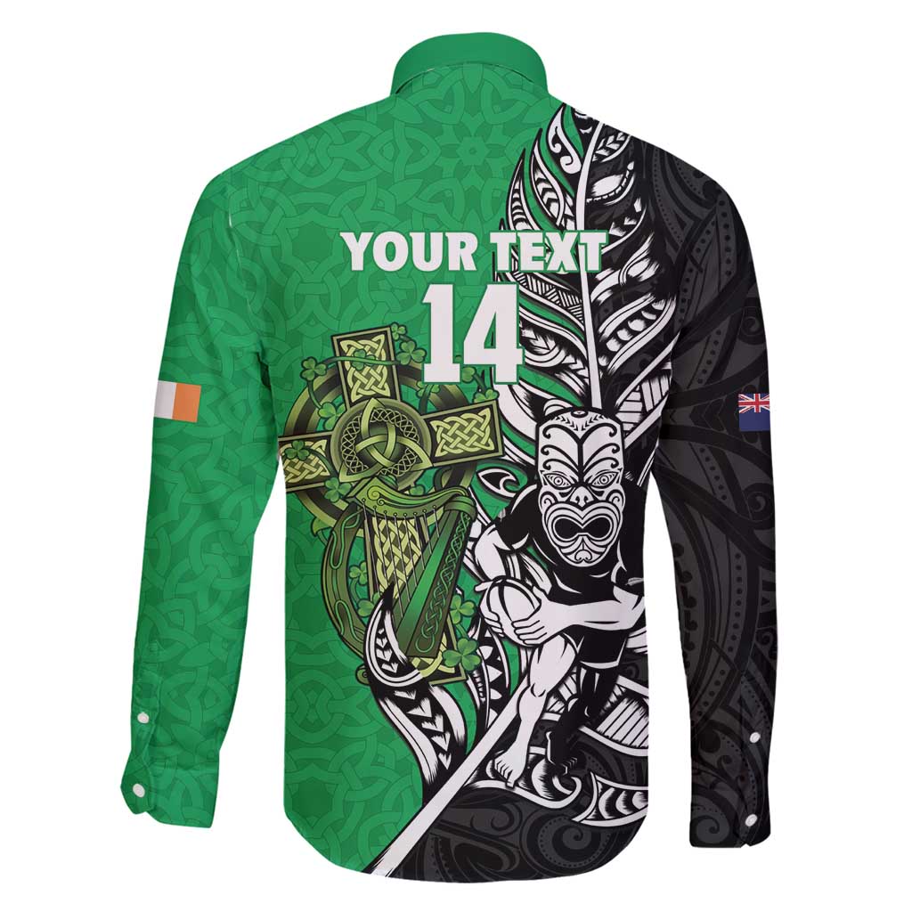 New Zealand and Ireland Rugby Custom Family Matching Mermaid Dress and Hawaiian Shirt Maori Tiki Fern Irish Celtic Cross - Polynesian Pride