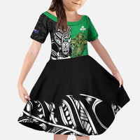 New Zealand and Ireland Rugby Custom Family Matching Off Shoulder Maxi Dress and Hawaiian Shirt Maori Tiki Fern Irish Celtic Cross - Polynesian Pride