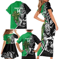 New Zealand and Ireland Rugby Custom Family Matching Short Sleeve Bodycon Dress and Hawaiian Shirt Maori Tiki Fern Irish Celtic Cross - Polynesian Pride
