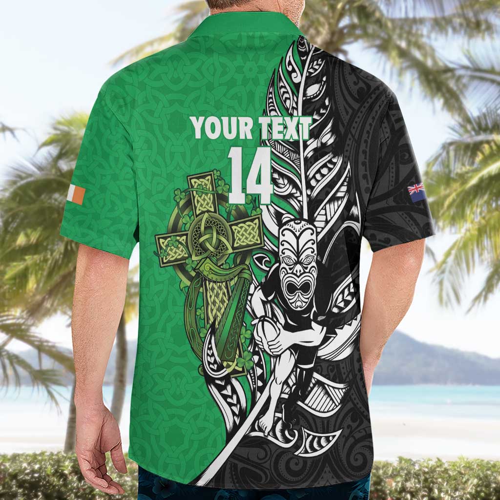 New Zealand and Ireland Rugby Custom Hawaiian Shirt Maori Tiki Fern Irish Celtic Cross - Polynesian Pride
