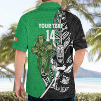New Zealand and Ireland Rugby Custom Hawaiian Shirt Maori Tiki Fern Irish Celtic Cross - Polynesian Pride