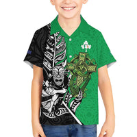 New Zealand and Ireland Rugby Custom Hawaiian Shirt Maori Tiki Fern Irish Celtic Cross - Polynesian Pride