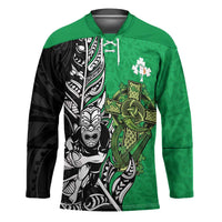 New Zealand and Ireland Rugby Custom Hockey Jersey Maori Tiki Fern Irish Celtic Cross - Polynesian Pride