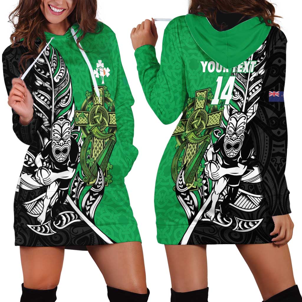 New Zealand and Ireland Rugby Custom Hoodie Dress Maori Tiki Fern Irish Celtic Cross - Polynesian Pride