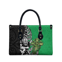 New Zealand and Ireland Rugby Custom Leather Bag Maori Tiki Fern Irish Celtic Cross - Polynesian Pride