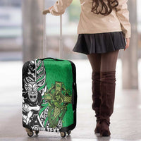 New Zealand and Ireland Rugby Custom Luggage Cover Maori Tiki Fern Irish Celtic Cross - Polynesian Pride
