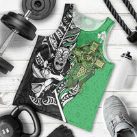New Zealand and Ireland Rugby Custom Men Tank Top Maori Tiki Fern Irish Celtic Cross - Polynesian Pride
