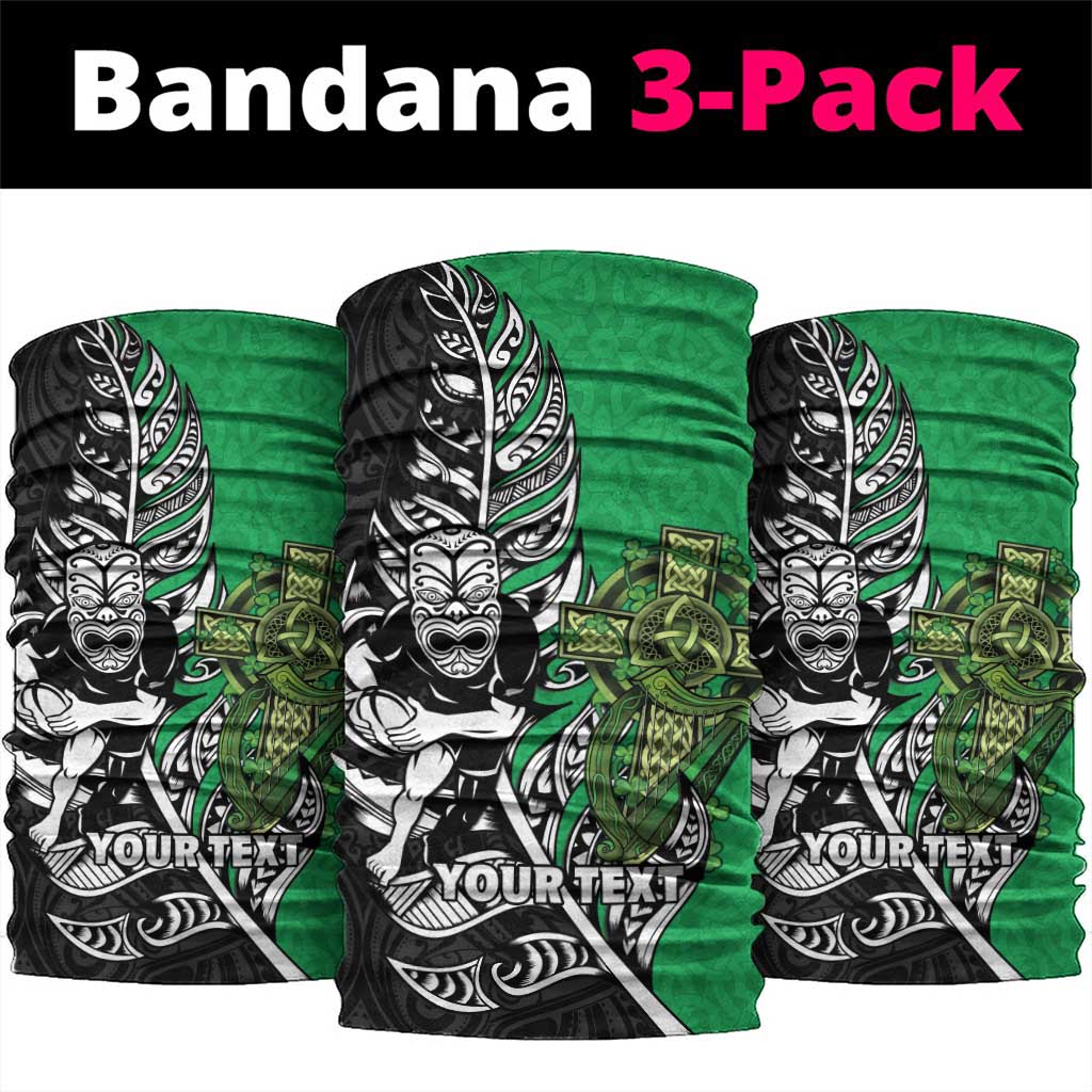 New Zealand and Ireland Rugby Custom Neck Gaiter Maori Tiki Fern Irish Celtic Cross - Polynesian Pride