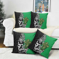New Zealand and Ireland Rugby Custom Pillow Cover Maori Tiki Fern Irish Celtic Cross - Polynesian Pride