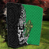 New Zealand and Ireland Rugby Custom Quilt Maori Tiki Fern Irish Celtic Cross - Polynesian Pride