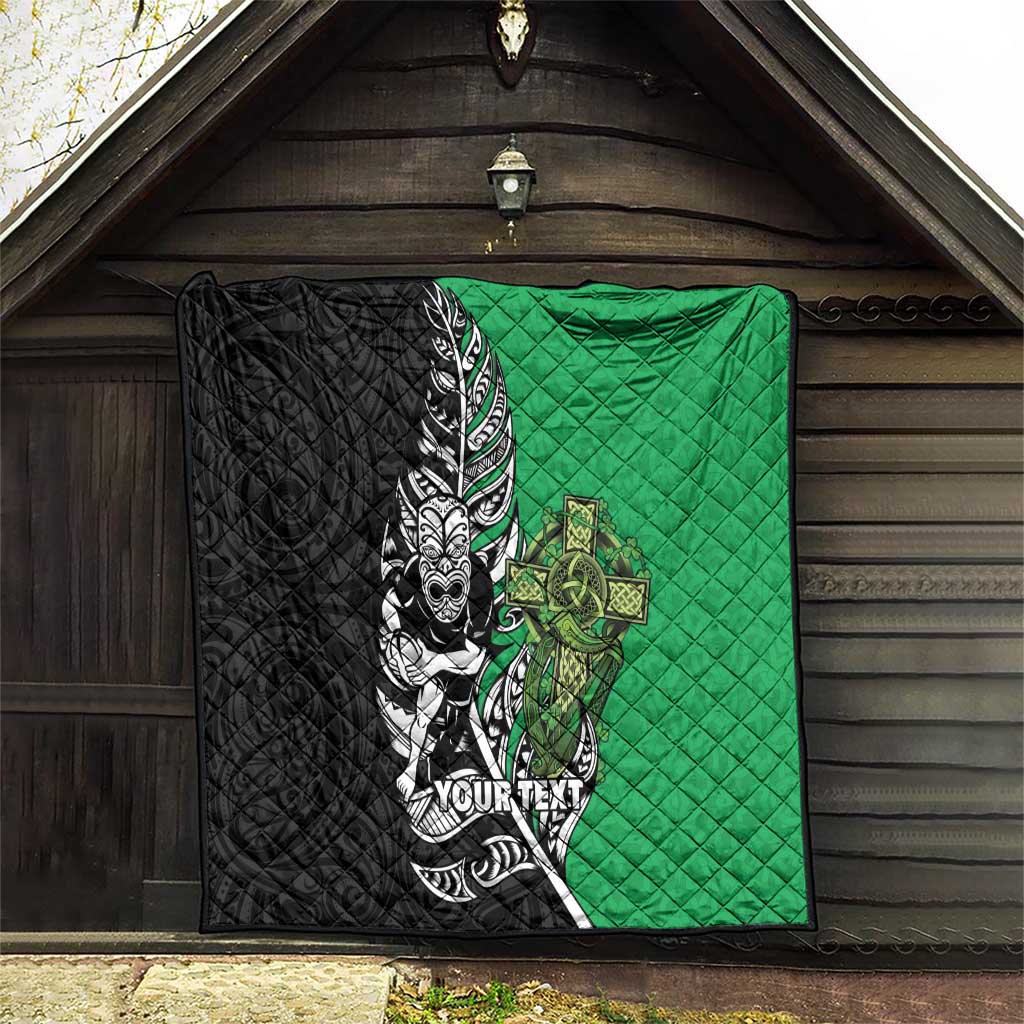 New Zealand and Ireland Rugby Custom Quilt Maori Tiki Fern Irish Celtic Cross - Polynesian Pride