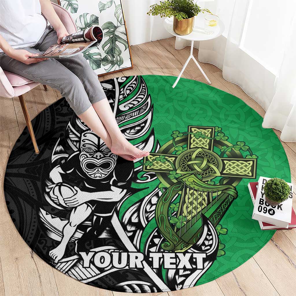 New Zealand and Ireland Rugby Custom Round Carpet Maori Tiki Fern Irish Celtic Cross LT14 - Polynesian Pride