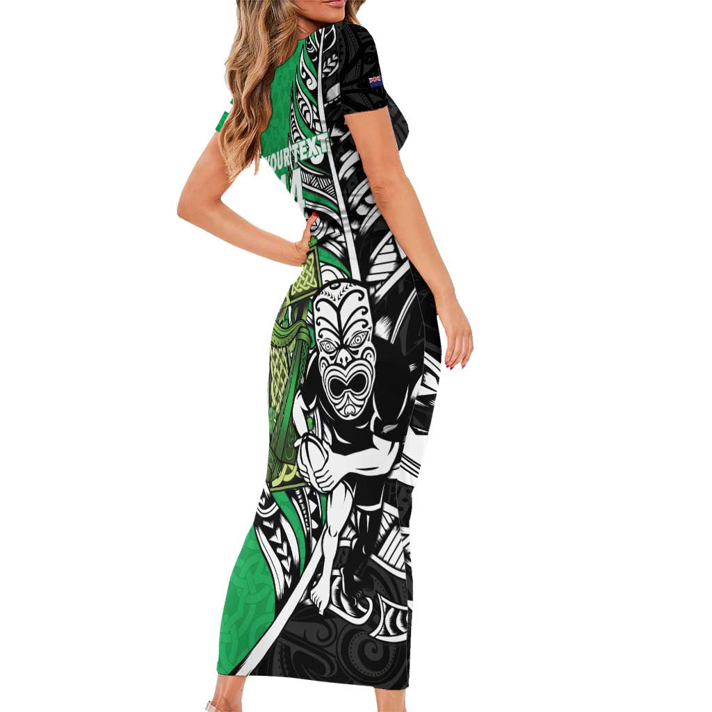 New Zealand and Ireland Rugby Custom Short Sleeve Bodycon Dress Maori Tiki Fern Irish Celtic Cross - Polynesian Pride