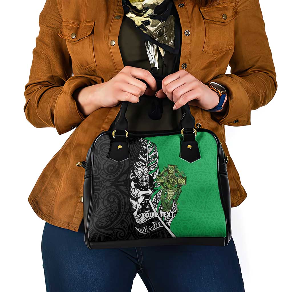 New Zealand and Ireland Rugby Custom Shoulder Handbag Maori Tiki Fern Irish Celtic Cross - Polynesian Pride