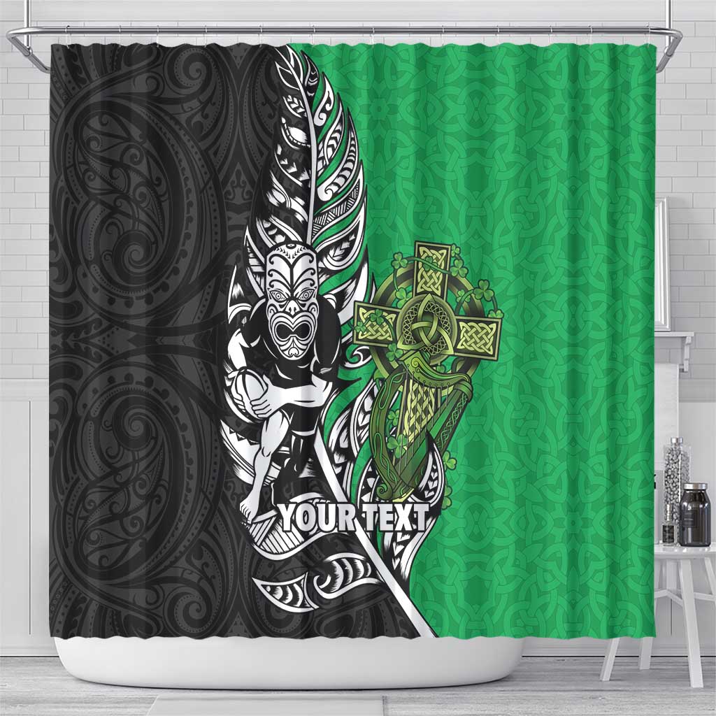 New Zealand and Ireland Rugby Custom Shower Curtain Maori Tiki Fern Irish Celtic Cross - Polynesian Pride