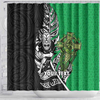 New Zealand and Ireland Rugby Custom Shower Curtain Maori Tiki Fern Irish Celtic Cross - Polynesian Pride