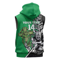 New Zealand and Ireland Rugby Custom Sleeveless Hoodie Maori Tiki Fern Irish Celtic Cross - Polynesian Pride