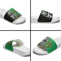 New Zealand and Ireland Rugby Custom Slide Sandals Maori Tiki Fern Irish Celtic Cross - Polynesian Pride