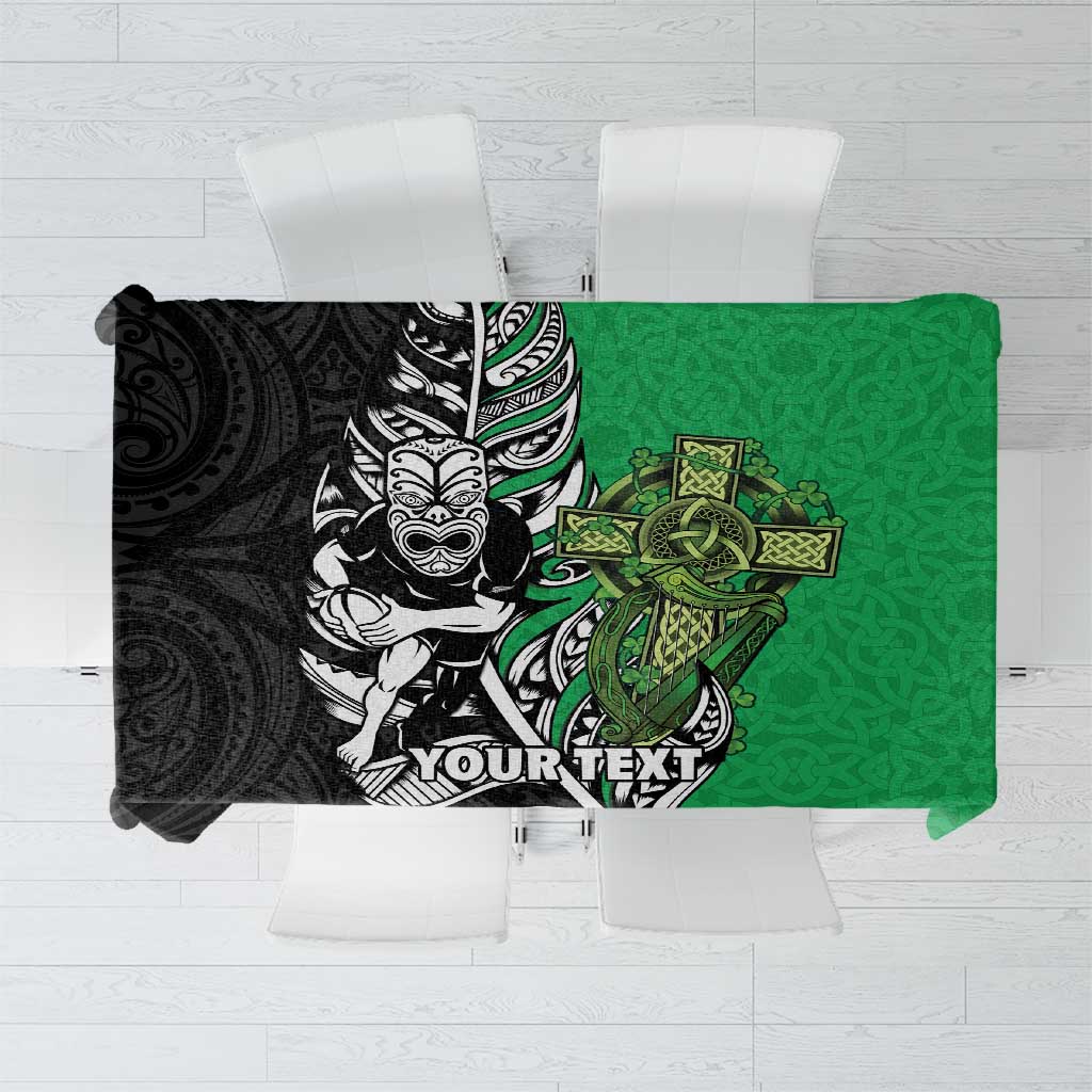 New Zealand and Ireland Rugby Custom Tablecloth Maori Tiki Fern Irish Celtic Cross - Polynesian Pride