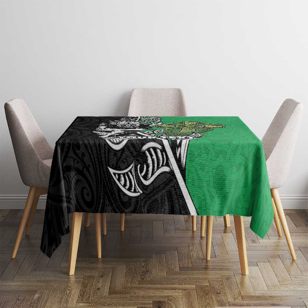 New Zealand and Ireland Rugby Custom Tablecloth Maori Tiki Fern Irish Celtic Cross - Polynesian Pride