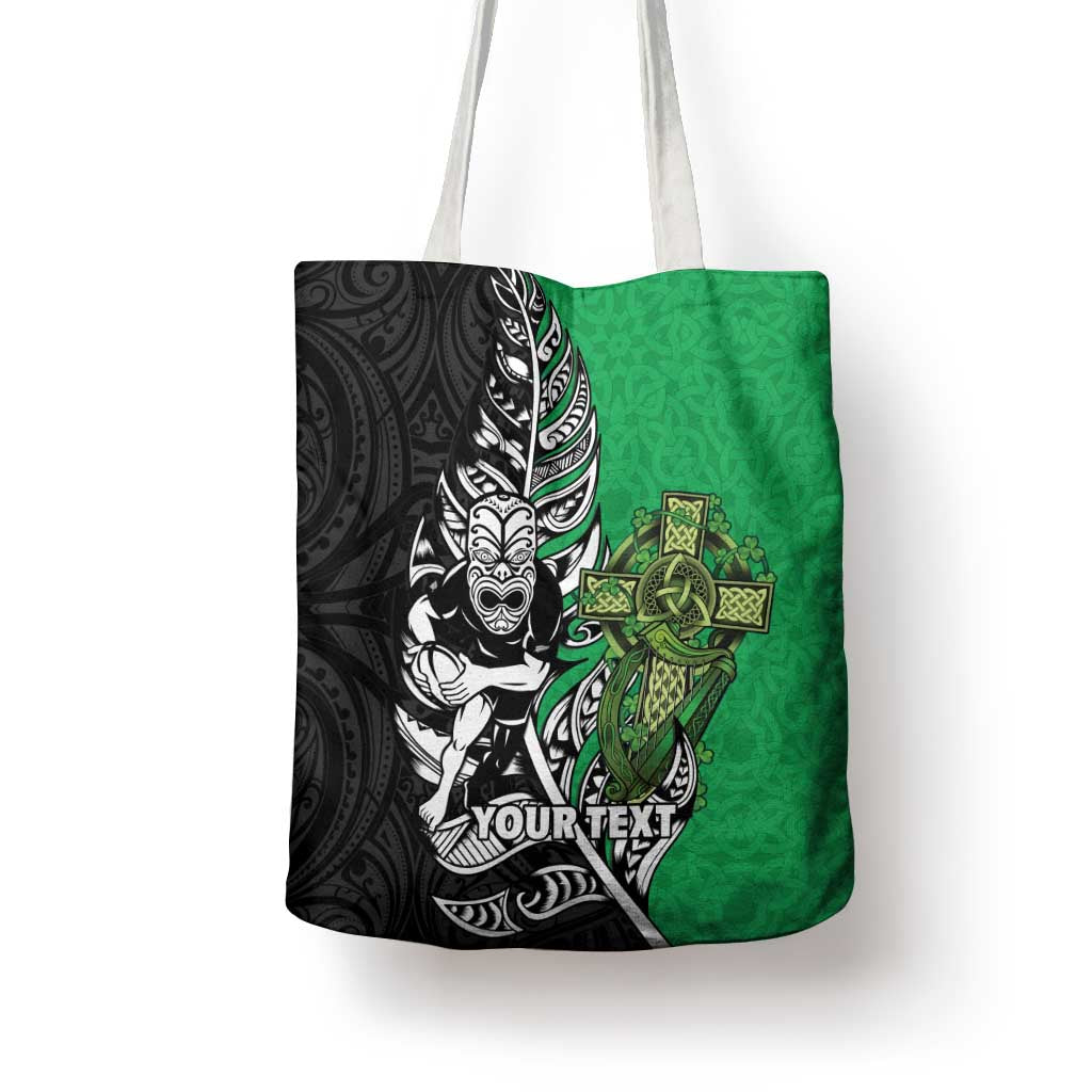 New Zealand and Ireland Rugby Custom Tote Bag Maori Tiki Fern Irish Celtic Cross - Polynesian Pride