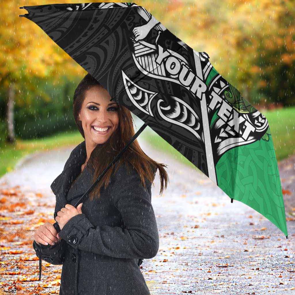 New Zealand and Ireland Rugby Custom Umbrella Maori Tiki Fern Irish Celtic Cross - Polynesian Pride