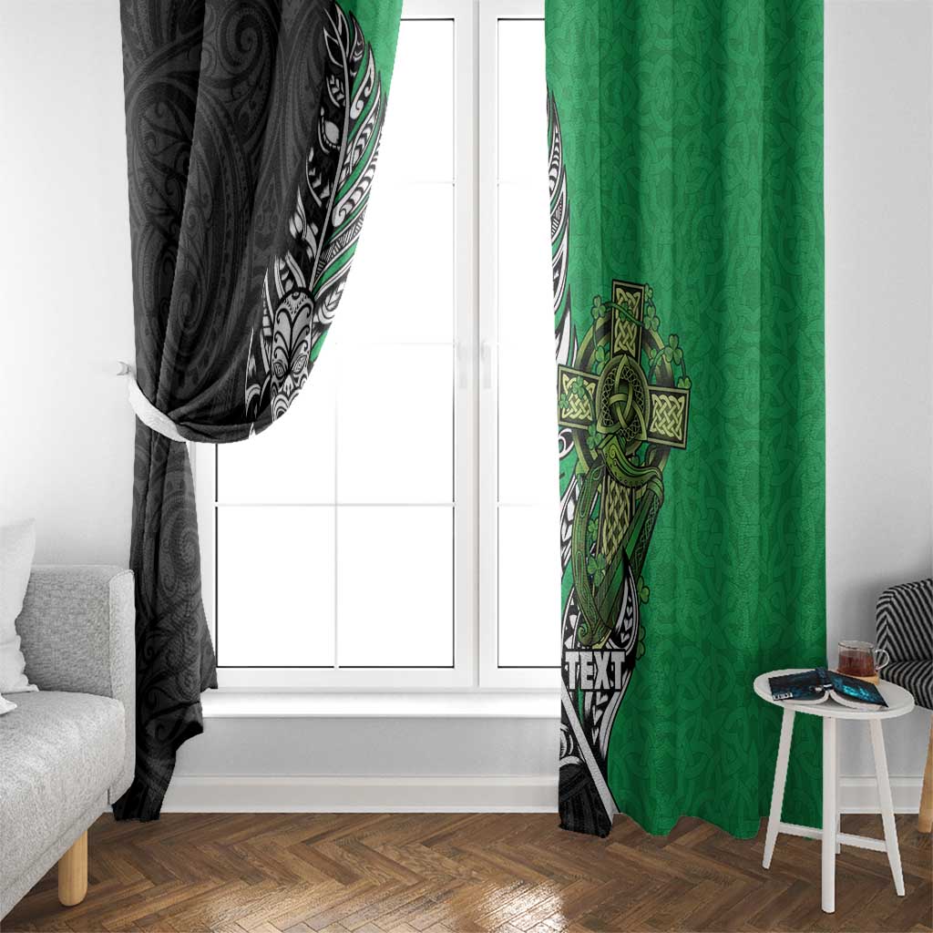 New Zealand and Ireland Rugby Custom Window Curtain Maori Tiki Fern Irish Celtic Cross - Polynesian Pride