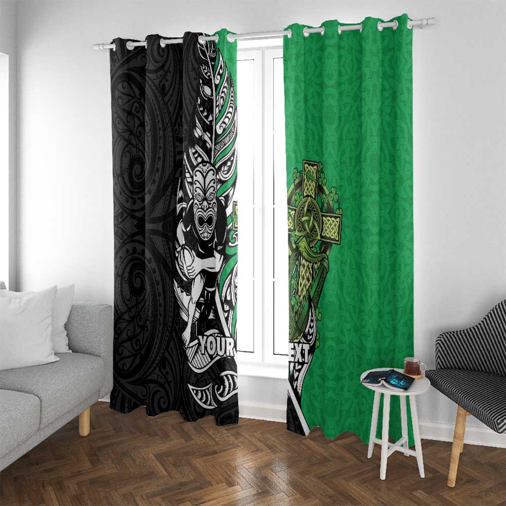 New Zealand and Ireland Rugby Custom Window Curtain Maori Tiki Fern Irish Celtic Cross - Polynesian Pride