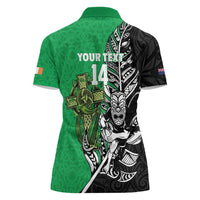 New Zealand and Ireland Rugby Custom Women Polo Shirt Maori Tiki Fern Irish Celtic Cross - Polynesian Pride