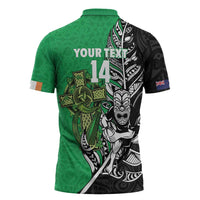New Zealand and Ireland Rugby Custom Zipper Polo Shirt Maori Tiki Fern Irish Celtic Cross - Polynesian Pride