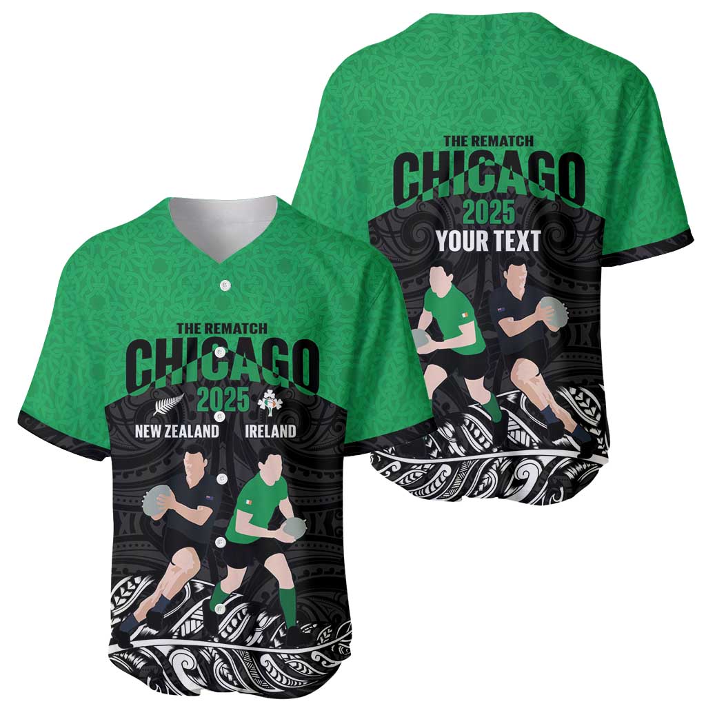 New Zealand and Ireland Rugby Custom Baseball Jersey Chicago 2025 Go All Black Shamrocks - Polynesian Pride