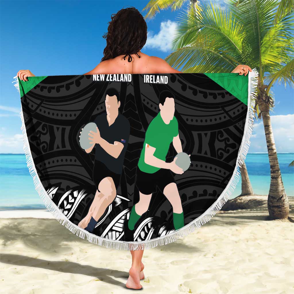 New Zealand and Ireland Rugby Beach Blanket Chicago 2025 Go All Black Shamrocks - Polynesian Pride