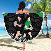New Zealand and Ireland Rugby Beach Blanket Chicago 2025 Go All Black Shamrocks - Polynesian Pride