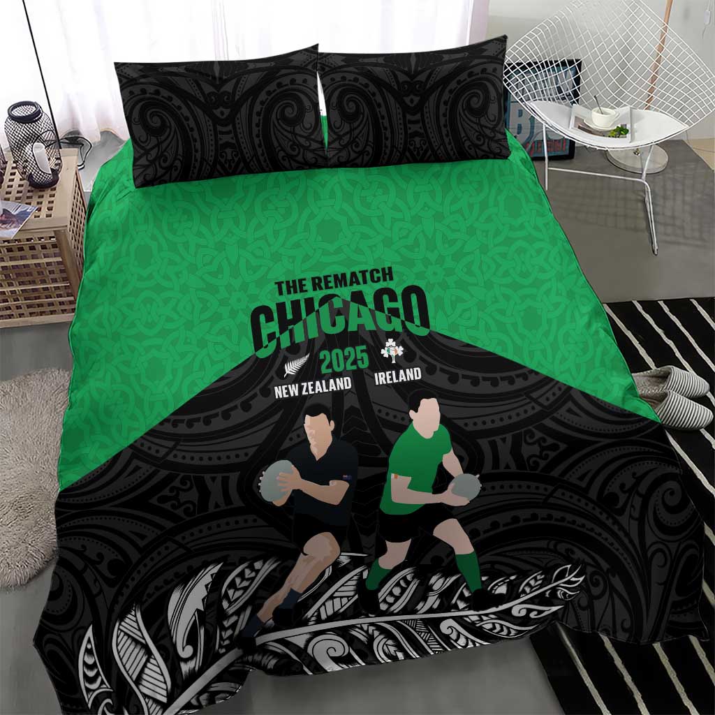 New Zealand and Ireland Rugby Bedding Set Chicago 2025 Go All Black Shamrocks - Polynesian Pride