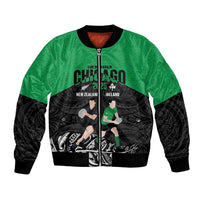 New Zealand and Ireland Rugby Custom Bomber Jacket Chicago 2025 Go All Black Shamrocks - Polynesian Pride