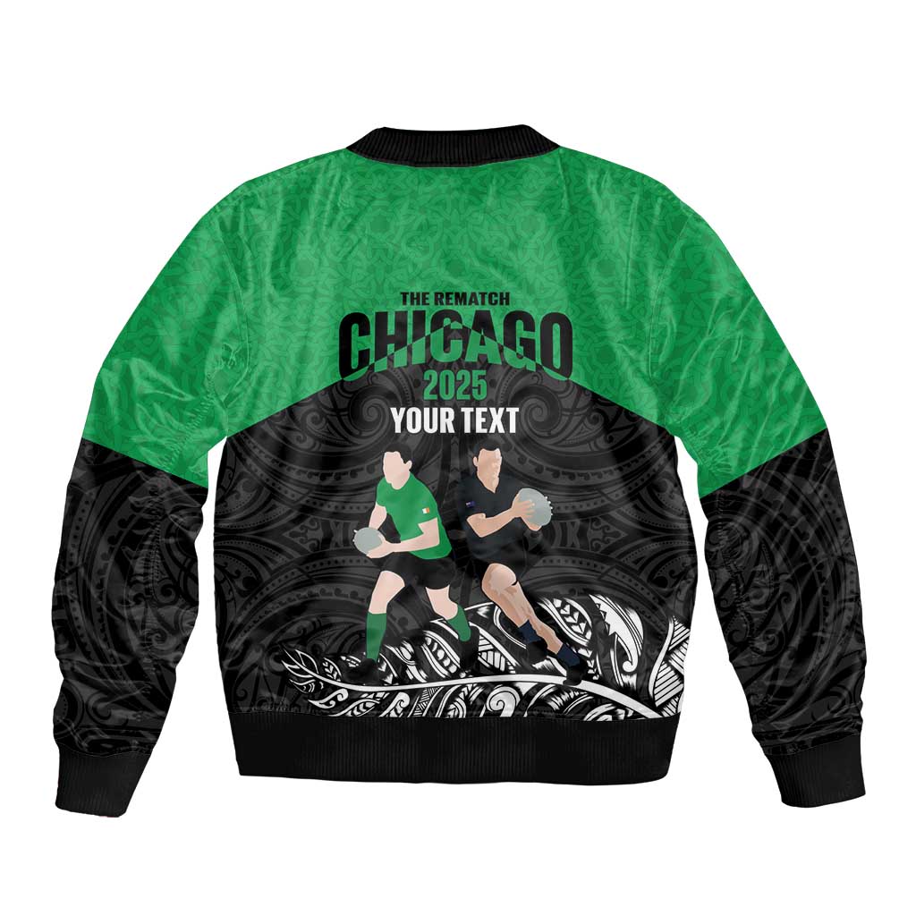New Zealand and Ireland Rugby Custom Bomber Jacket Chicago 2025 Go All Black Shamrocks - Polynesian Pride