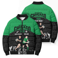 New Zealand and Ireland Rugby Custom Bomber Puffer Jacket Chicago 2025 Go All Black Shamrocks - Polynesian Pride