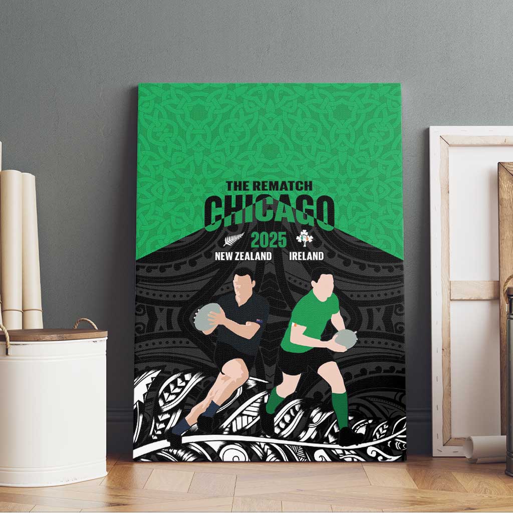 New Zealand and Ireland Rugby Canvas Wall Art Chicago 2025 Go All Black Shamrocks - Polynesian Pride