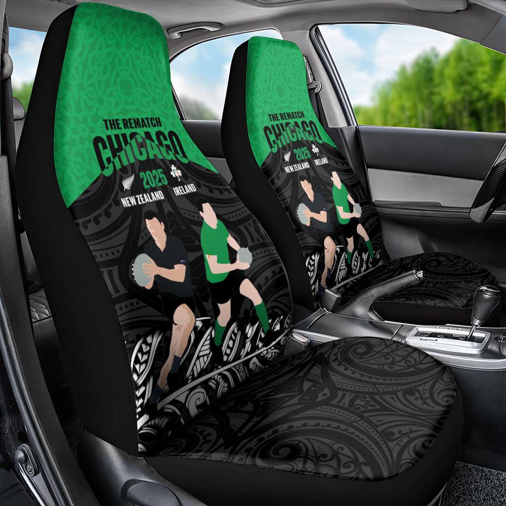 New Zealand and Ireland Rugby Car Seat Cover Chicago 2025 Go All Black Shamrocks - Polynesian Pride