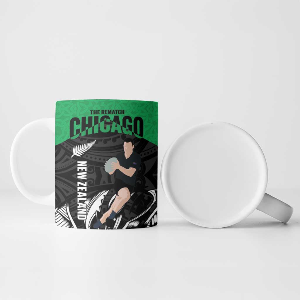 New Zealand and Ireland Rugby Ceramic Mug Chicago 2025 Go All Black Shamrocks - Polynesian Pride