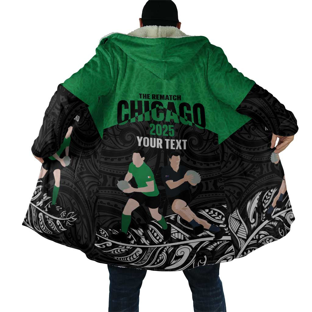 New Zealand and Ireland Rugby Custom Cloak Chicago 2025 Go All Black Shamrocks - Polynesian Pride
